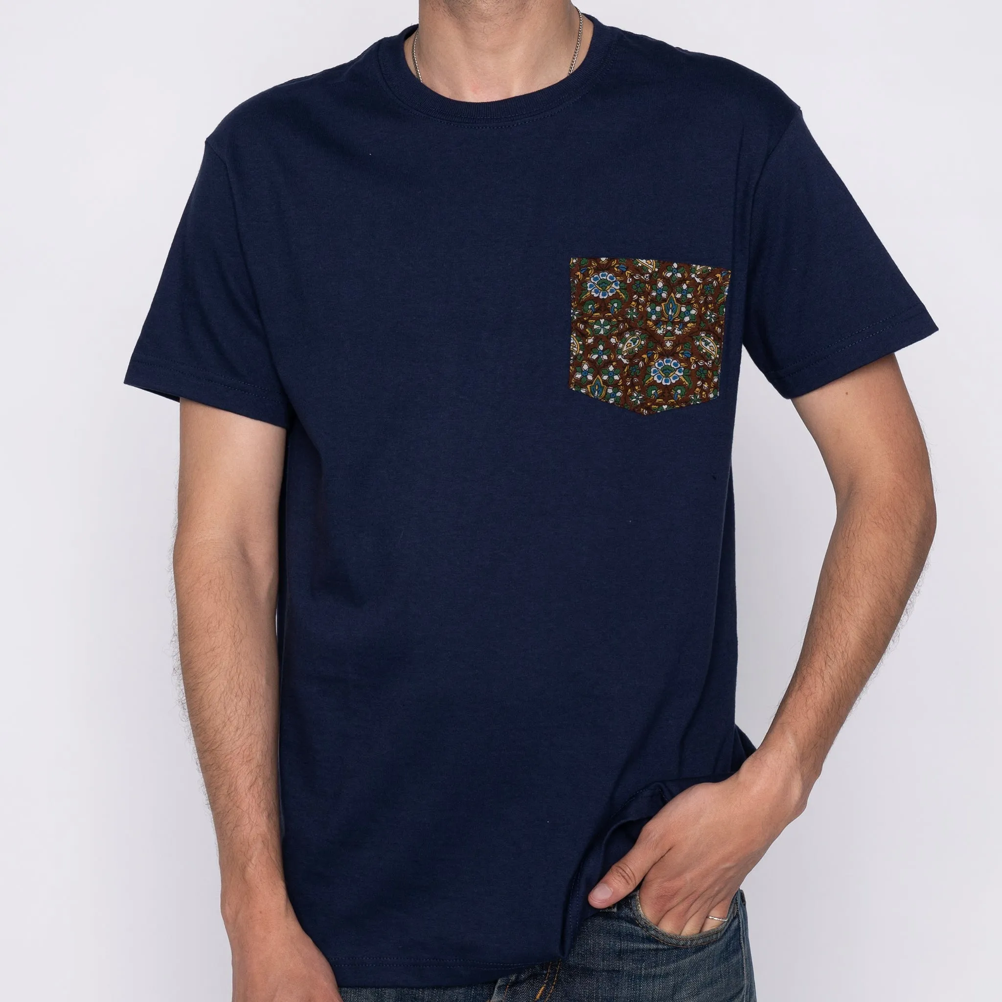 Pocket Tee - Navy   Bandana Cloth - Brown Boat neck style SoftenedTexturedWeave