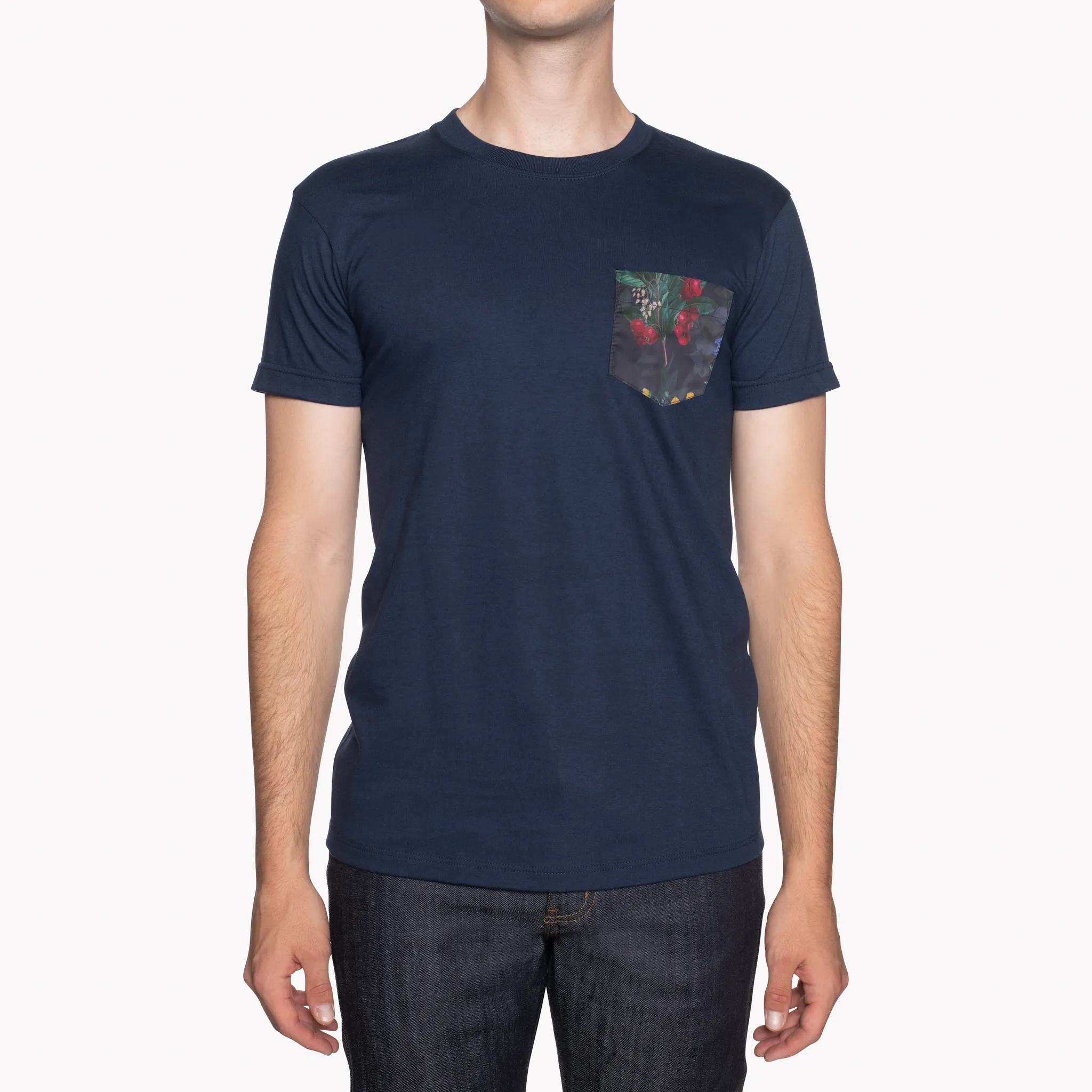 Comfortable Casual Pocket Tee - Navy - Botanical Print - Navy