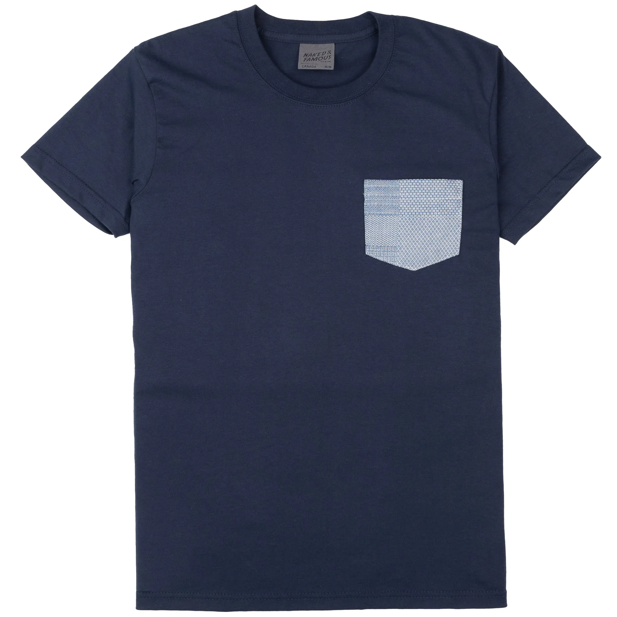 Trendy Piece Versatile Layer Pocket Tee - Navy - Dobby Patchwork - Pale Blue