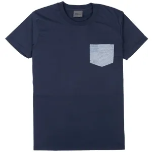 Trendy Piece Versatile Layer Pocket Tee - Navy - Dobby Patchwork - Pale Blue