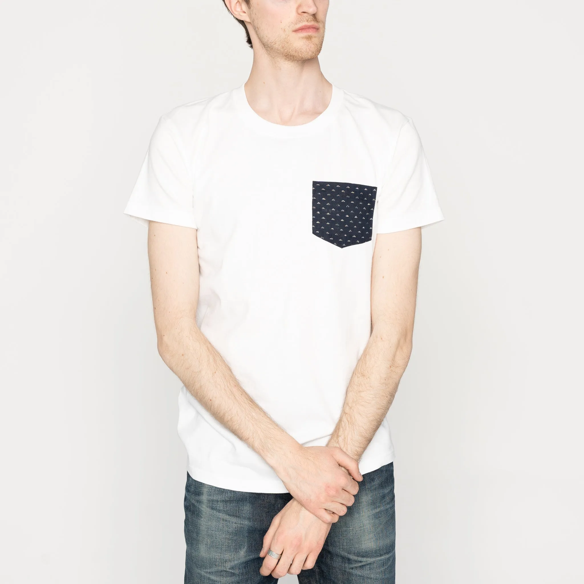 loose but not baggy Pocket Tee - White - Kimono Triangles
