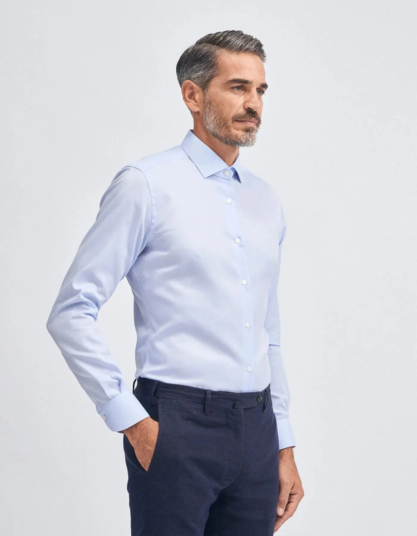 ID50191-Xacus Slim Fit Travel Shirt Blue Casual Look