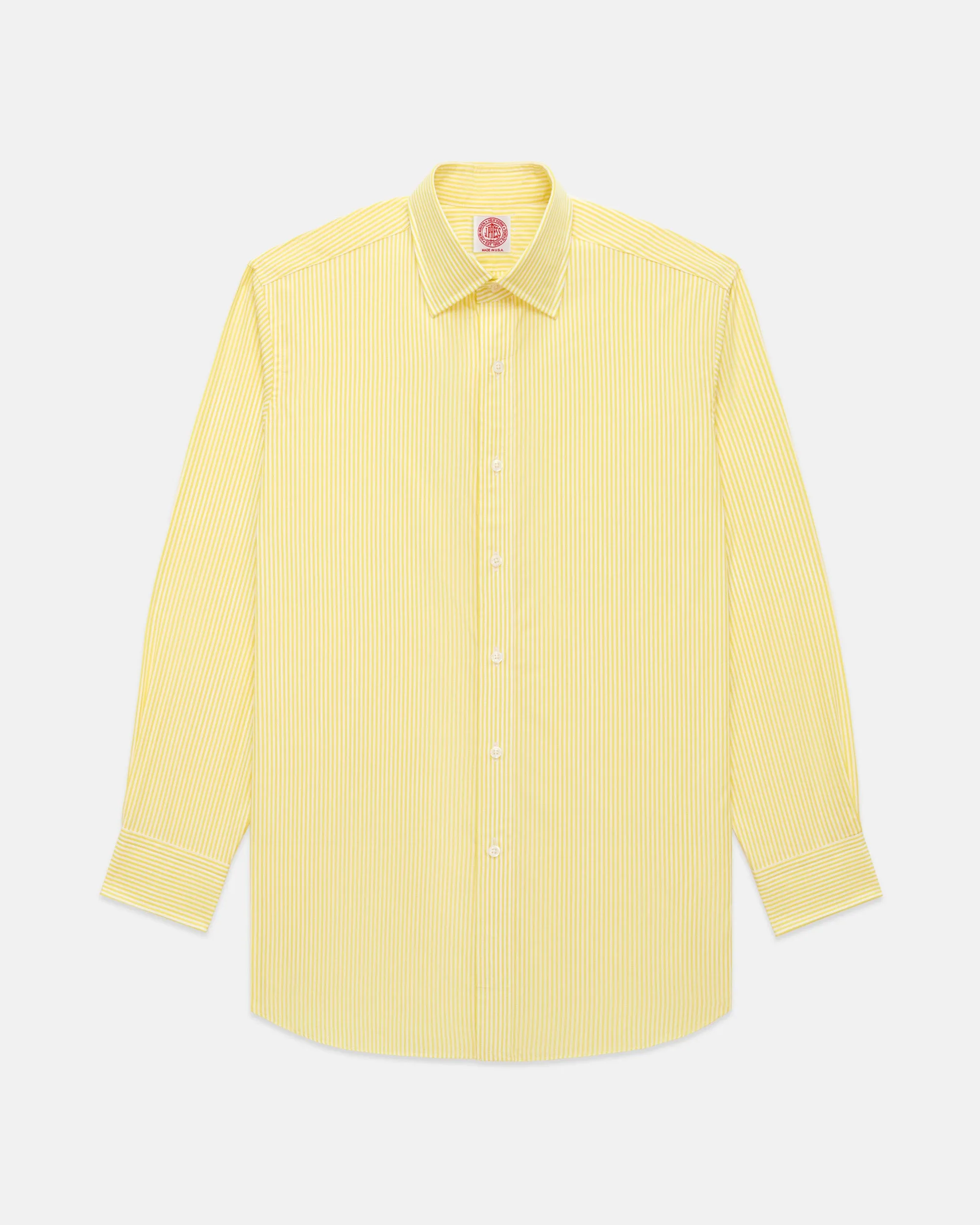 Made-in-USA Thomas Mason Yellow Bengal Stripe Spread Collar Dress Shirt - Regular Fit Breathable Lining