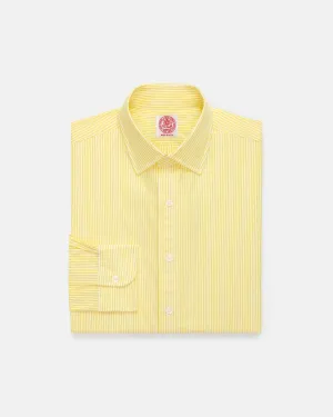Made-in-USA Thomas Mason Yellow Bengal Stripe Spread Collar Dress Shirt - Regular Fit Sleek Silhouette Ribbed Trim