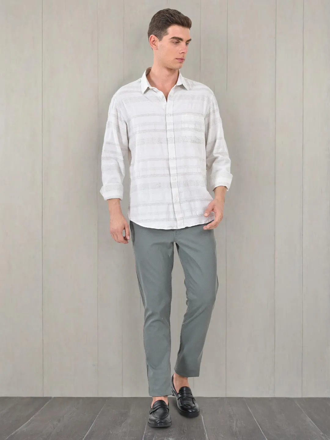 Poolside Lounge Men Striped Full Sleeve Cotton Shirt