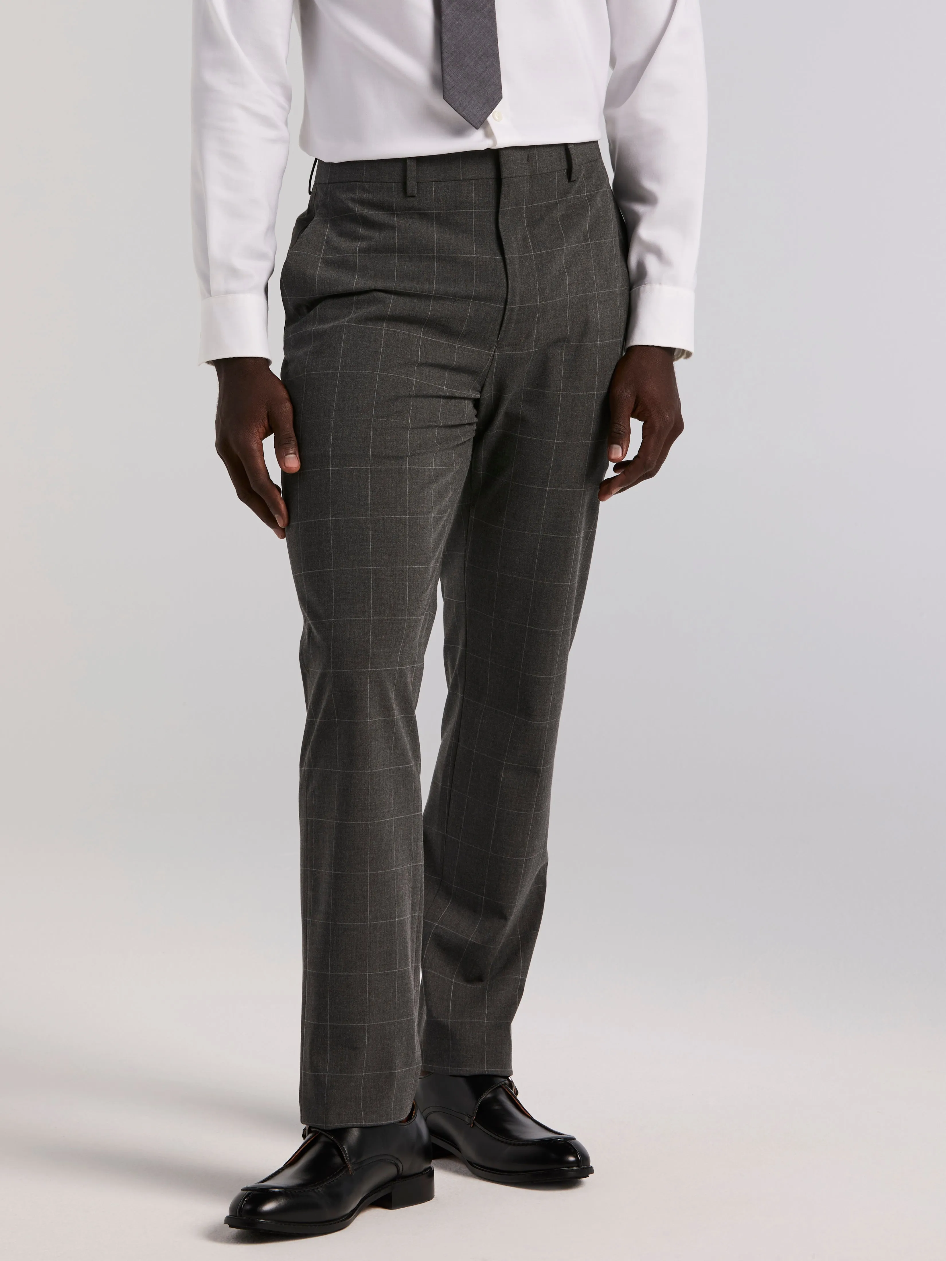 Slim Fit Grey Windowpane Suit Pant EasyCareFabric tech fabric