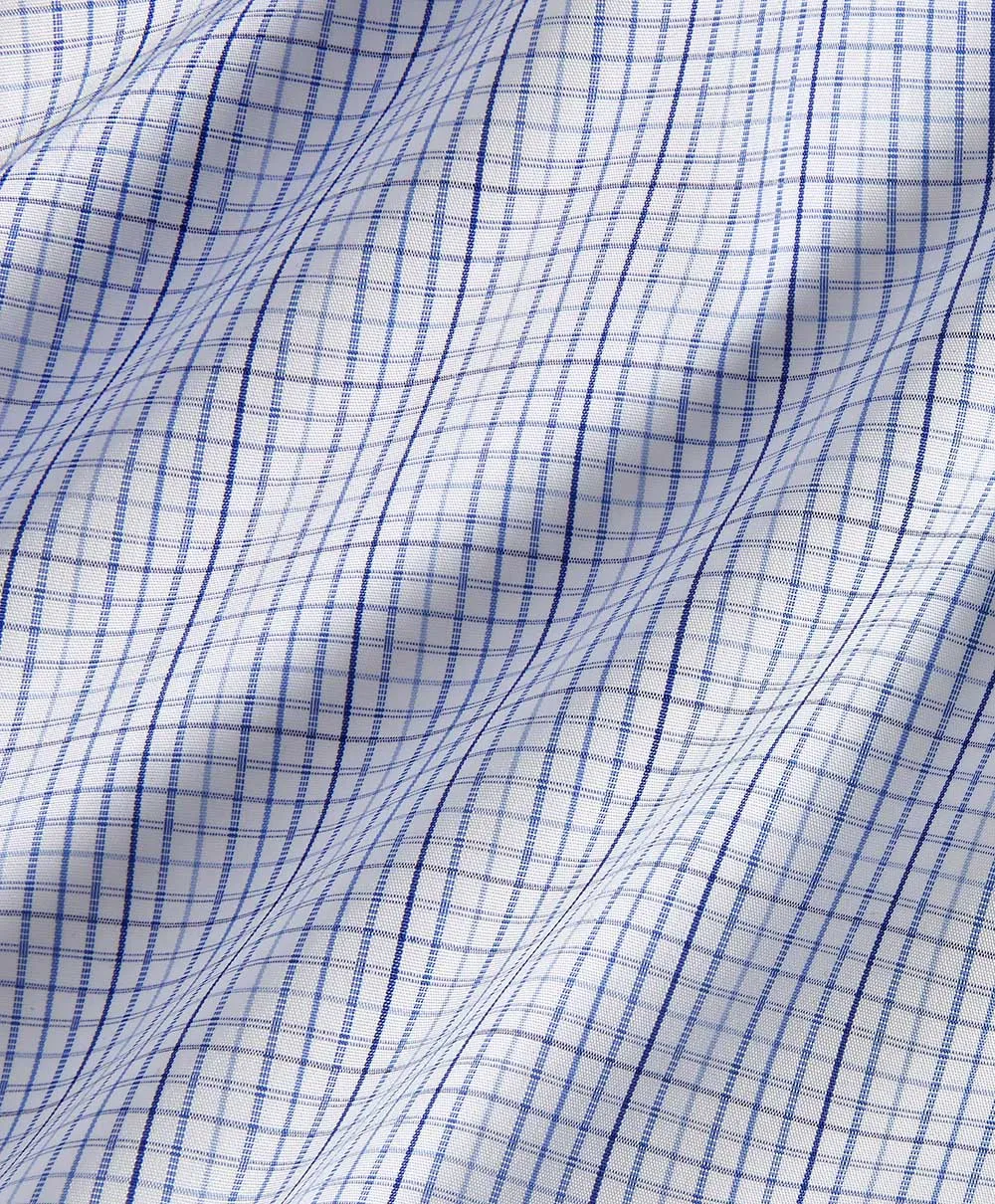 RBSP11817449 | Blue Multi Poplin Check Dress Shirt Work From Home UV Protective Coating