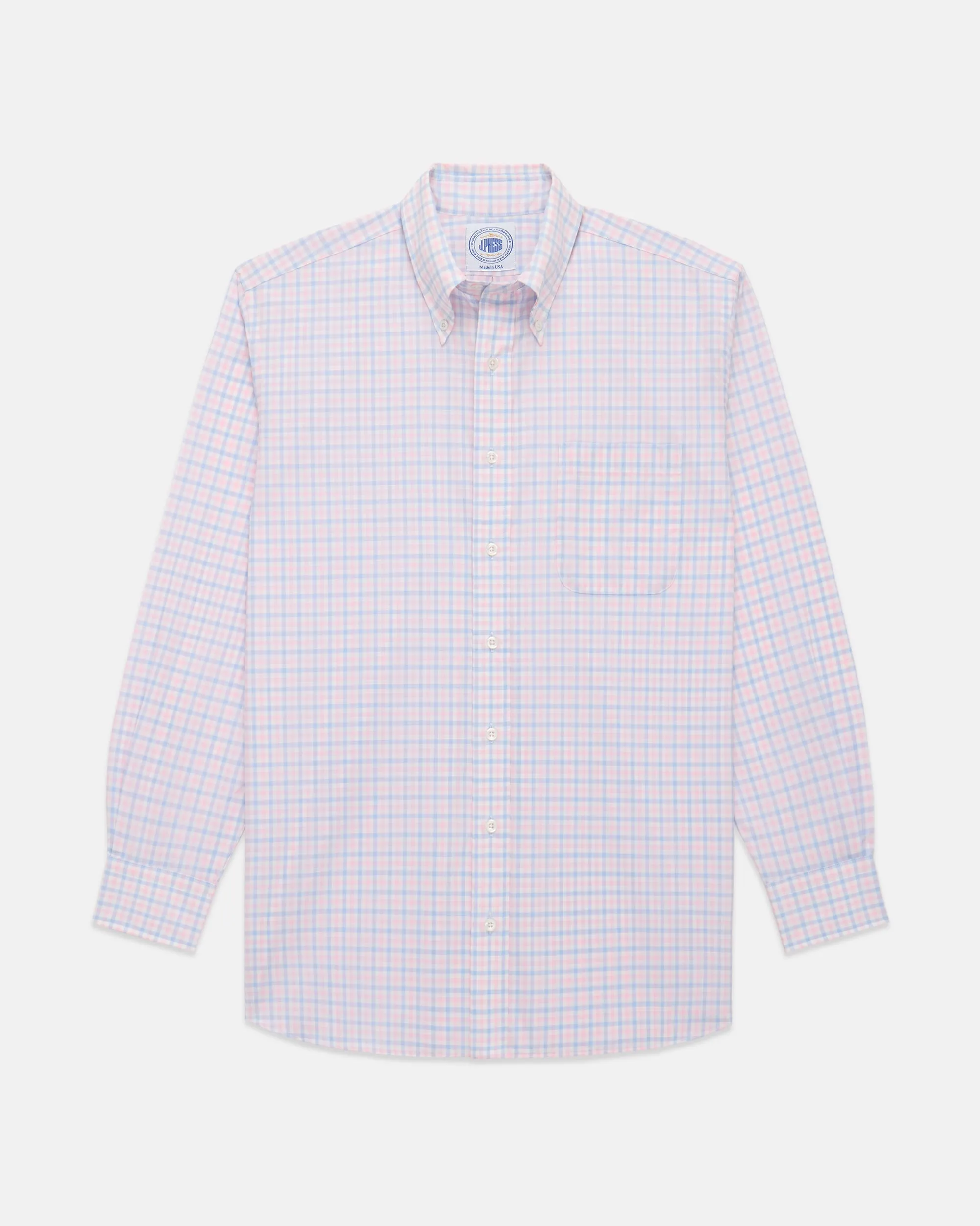 Thermal Regulation Fabric Made-in-USA Thomas Mason Blue & Pink Check Button Down Shirt - Regular Fit