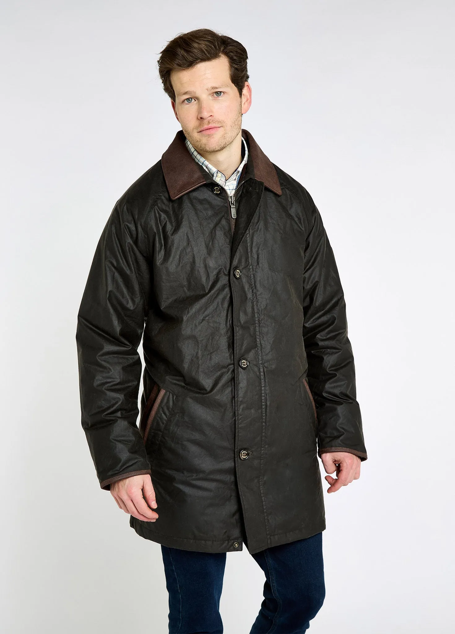 Easy Care Machine Washable Prospect Men's waxed cotton coat - Verdigris