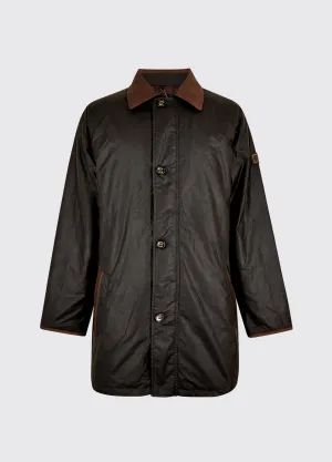 Prospect Men's waxed cotton coat - Verdigris Green Material