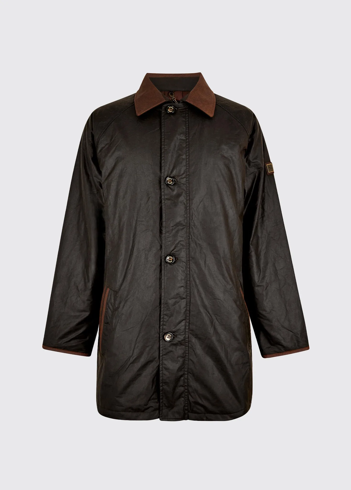 Prospect Men's waxed cotton coat - Verdigris Green Material