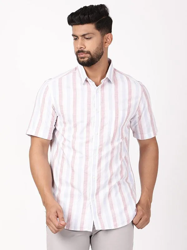 Men Striped Half Sleeve Cotton Shirt Minimalist Design