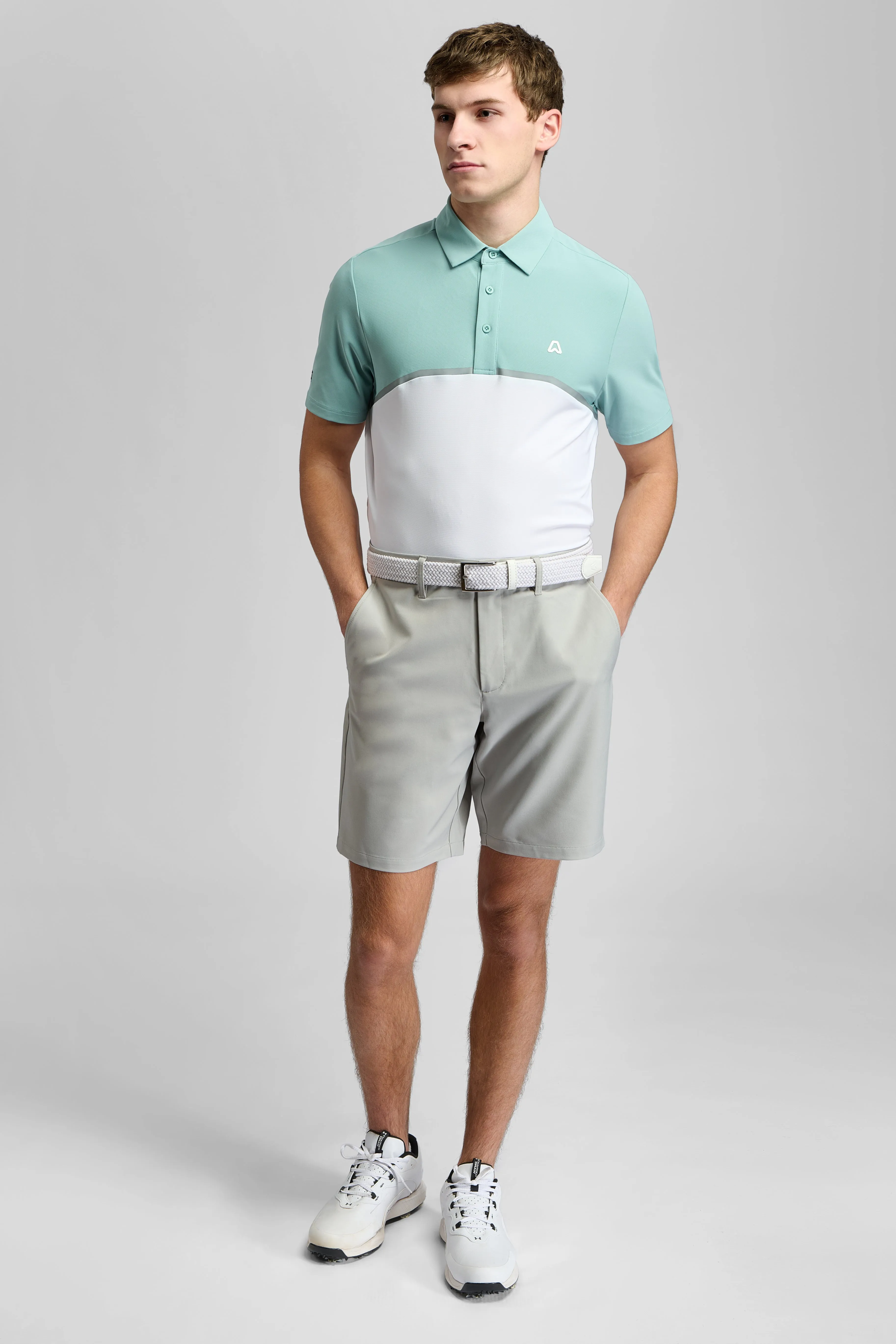 Vintage Style Pulse Colourblock Golf Polo Shirt - Fresh Mint / White