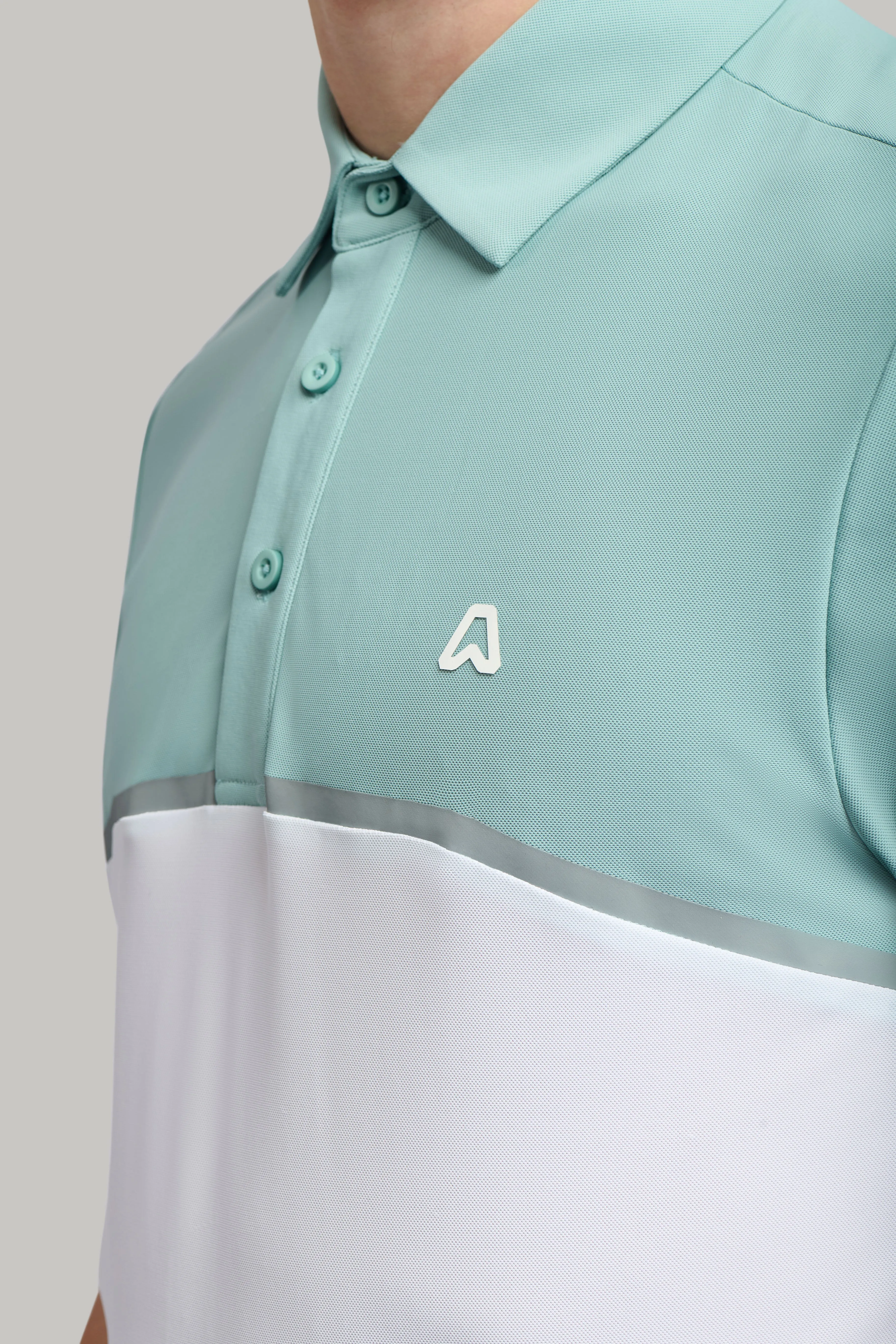 Fast Drying Handcrafted Detail Pulse Colourblock Golf Polo Shirt - Fresh Mint / White