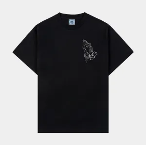 Breathable Cotton Fabric Rosary Washed Mens Short Sleeve Shirt (Black)