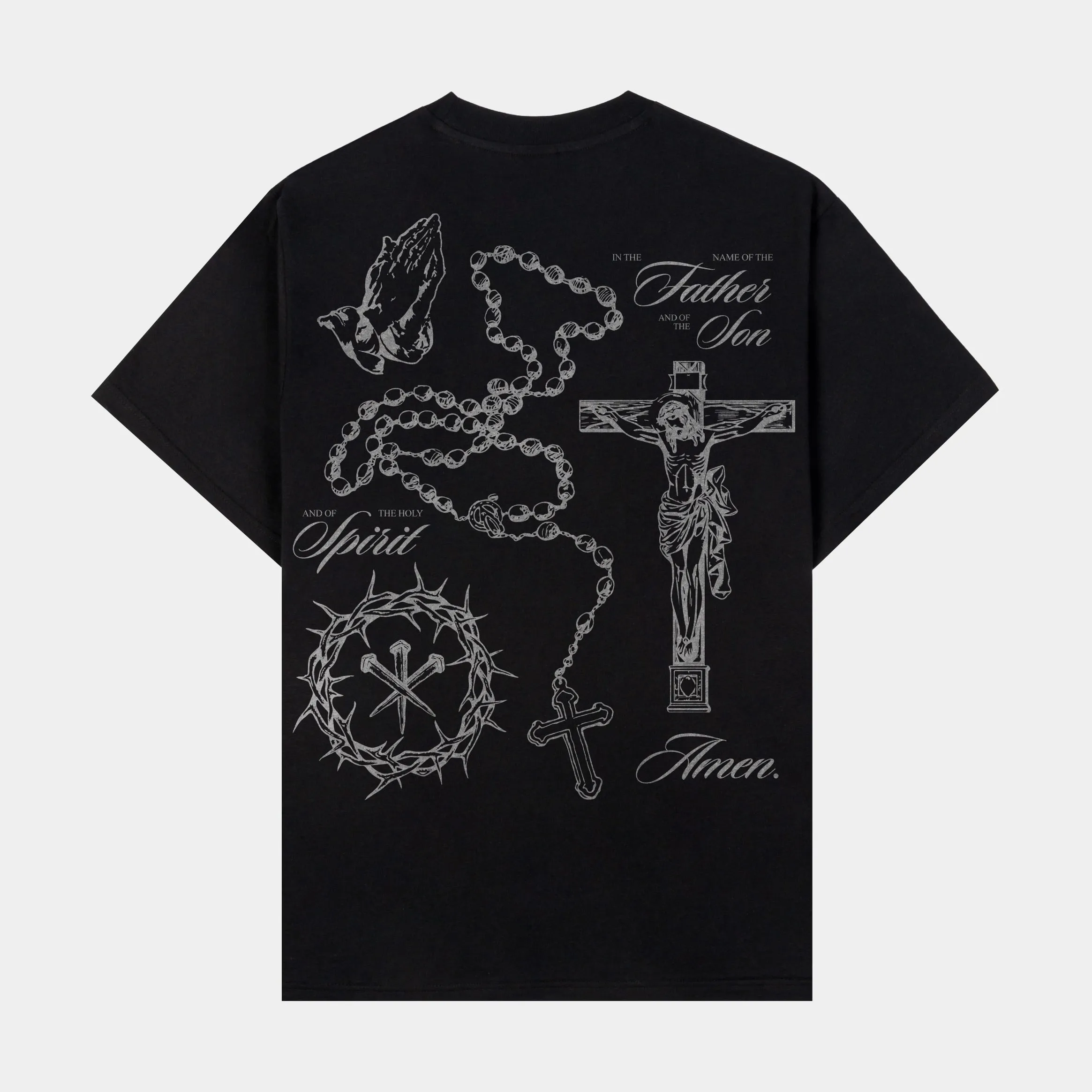 Comfort Waist Beaded details Rosary Washed Mens Short Sleeve Shirt (Black)