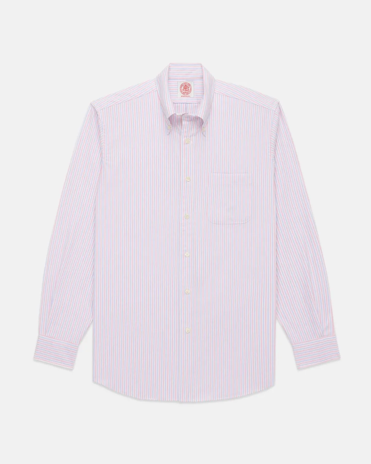 Made-in-USA Blue & Pink Alternating Stripe Oxford Dress Shirt - Classic Fit Twill Weave Roll-Up Sleeve