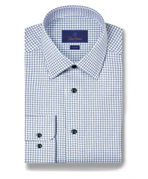 TBSP11807448 | Blue & Green Herringbone Check Dress Shirt Stylish Appearance Tailored Cuffs