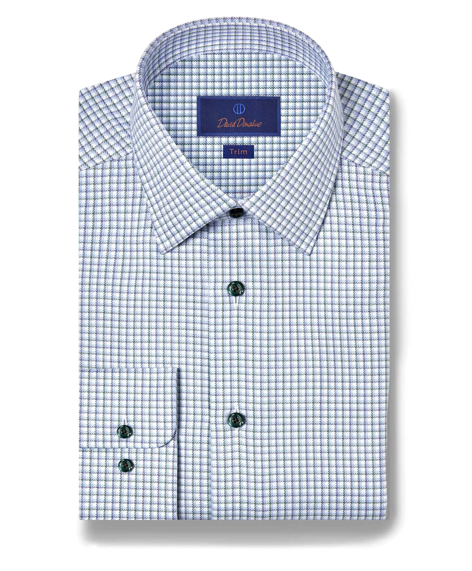 TBSP11807448 | Blue & Green Herringbone Check Dress Shirt Stylish Appearance Tailored Cuffs
