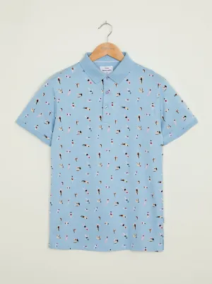 Quirke Polo - Light Blue Trans Glow Flatlock stitching