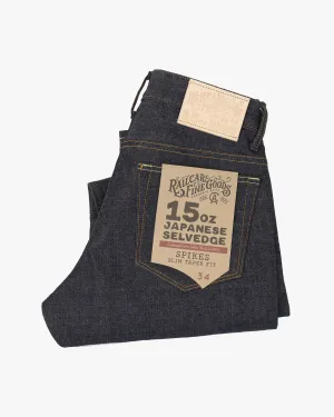 Smooth Loose Versatile Railcar Fine Goods Spikes Slim Tapered Mens Jeans - X100 15oz Japanese Dark Indigo Selvedge