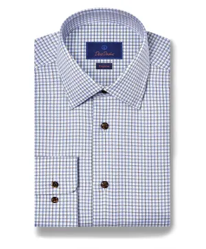 Subtle Print Creative Professional RBSP11807427 | Blue & Chocolate Herringbone Check Dress Shirt