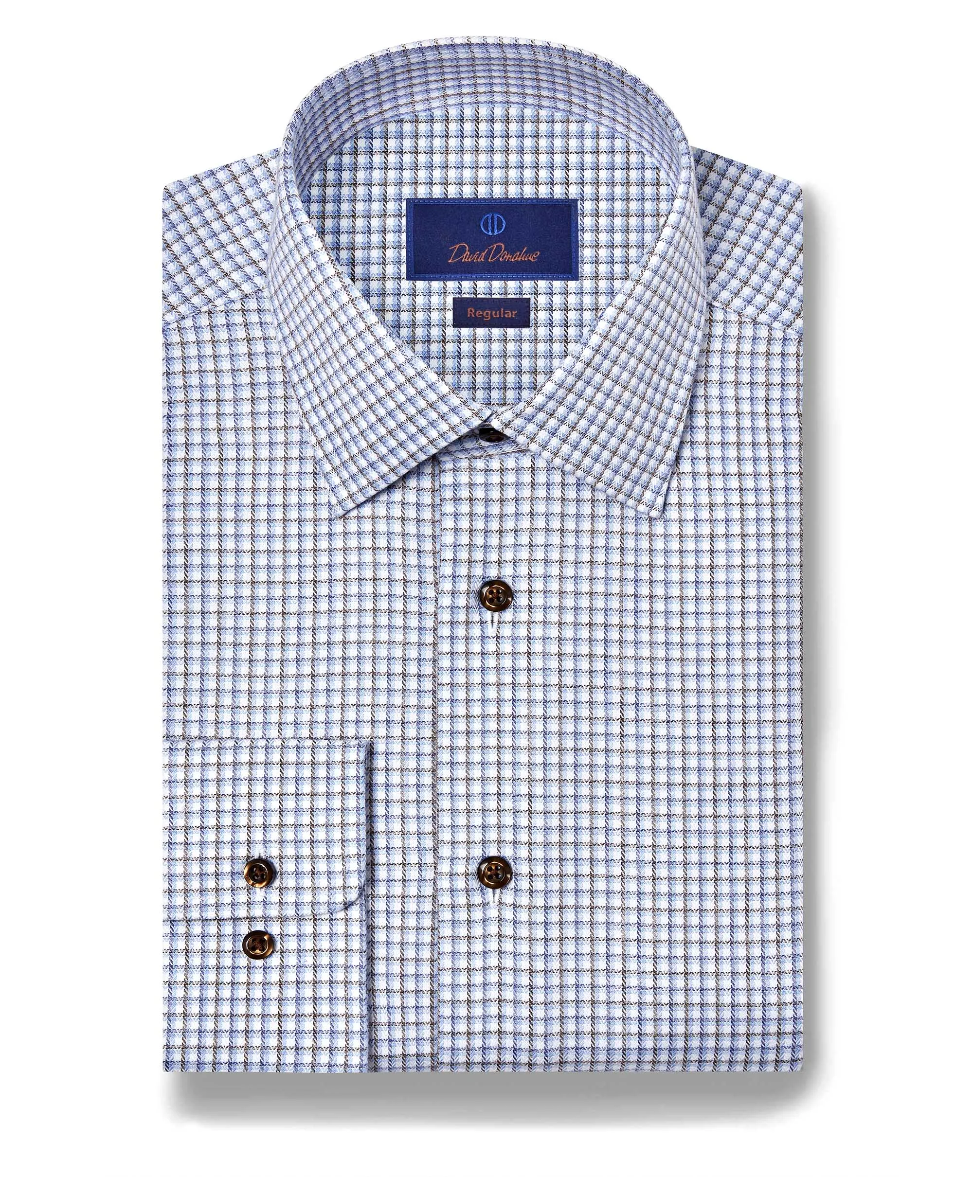 Subtle Print Creative Professional RBSP11807427 | Blue & Chocolate Herringbone Check Dress Shirt