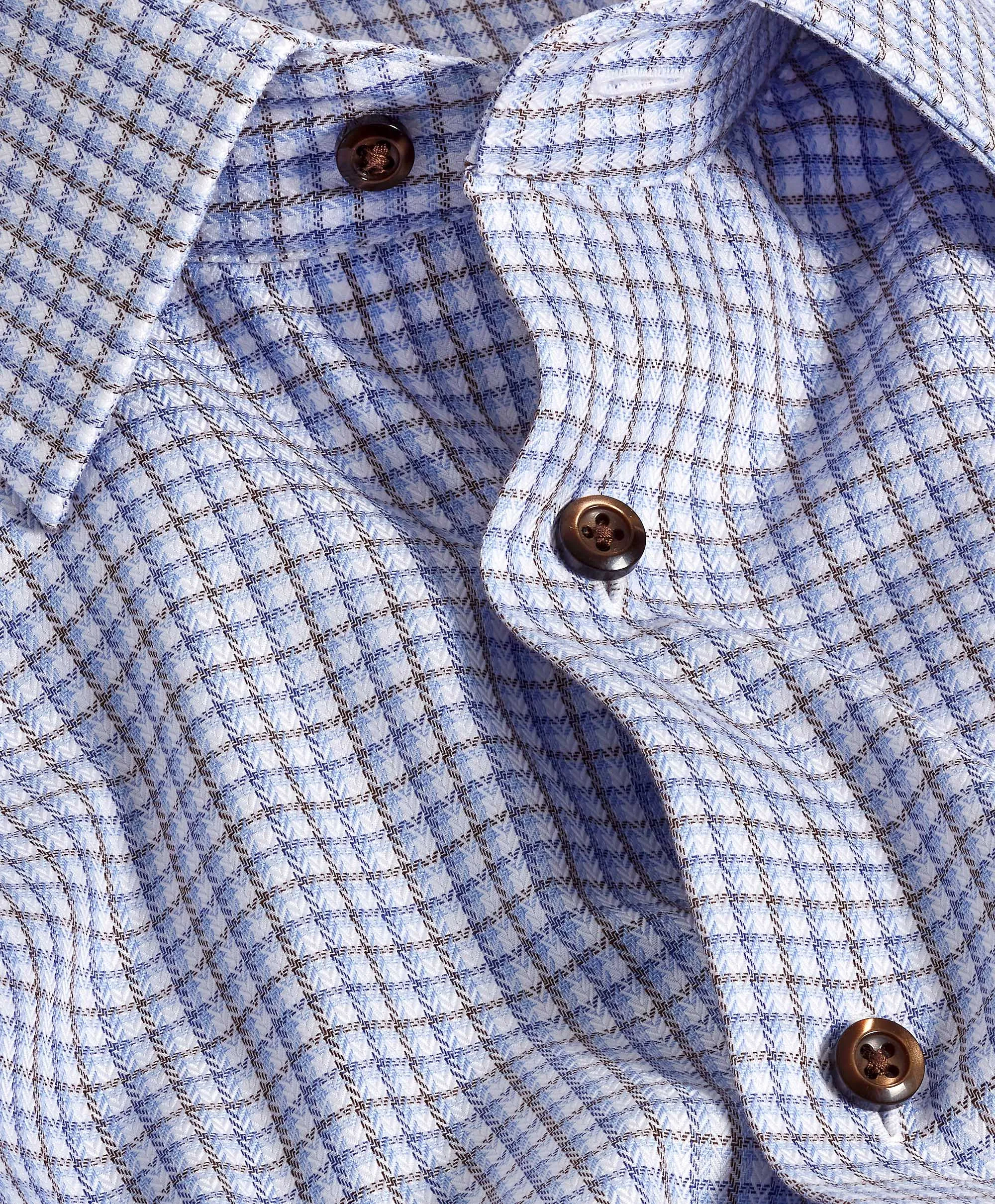 RBSP11807427 | Blue & Chocolate Herringbone Check Dress Shirt Structured Shoulder Support