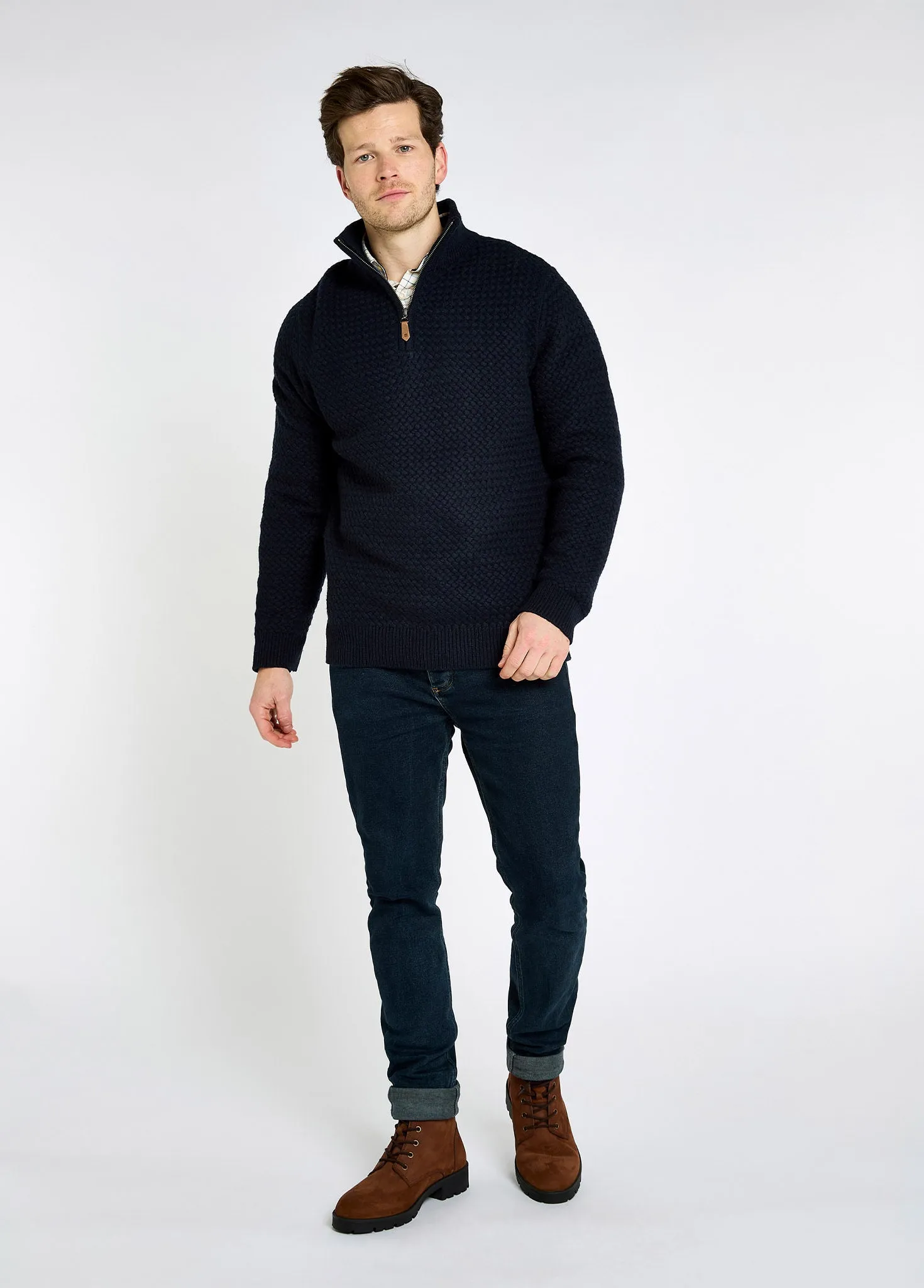 AntiStatic Material Formal Shirt Power Men's Zip neck sweater - Navy