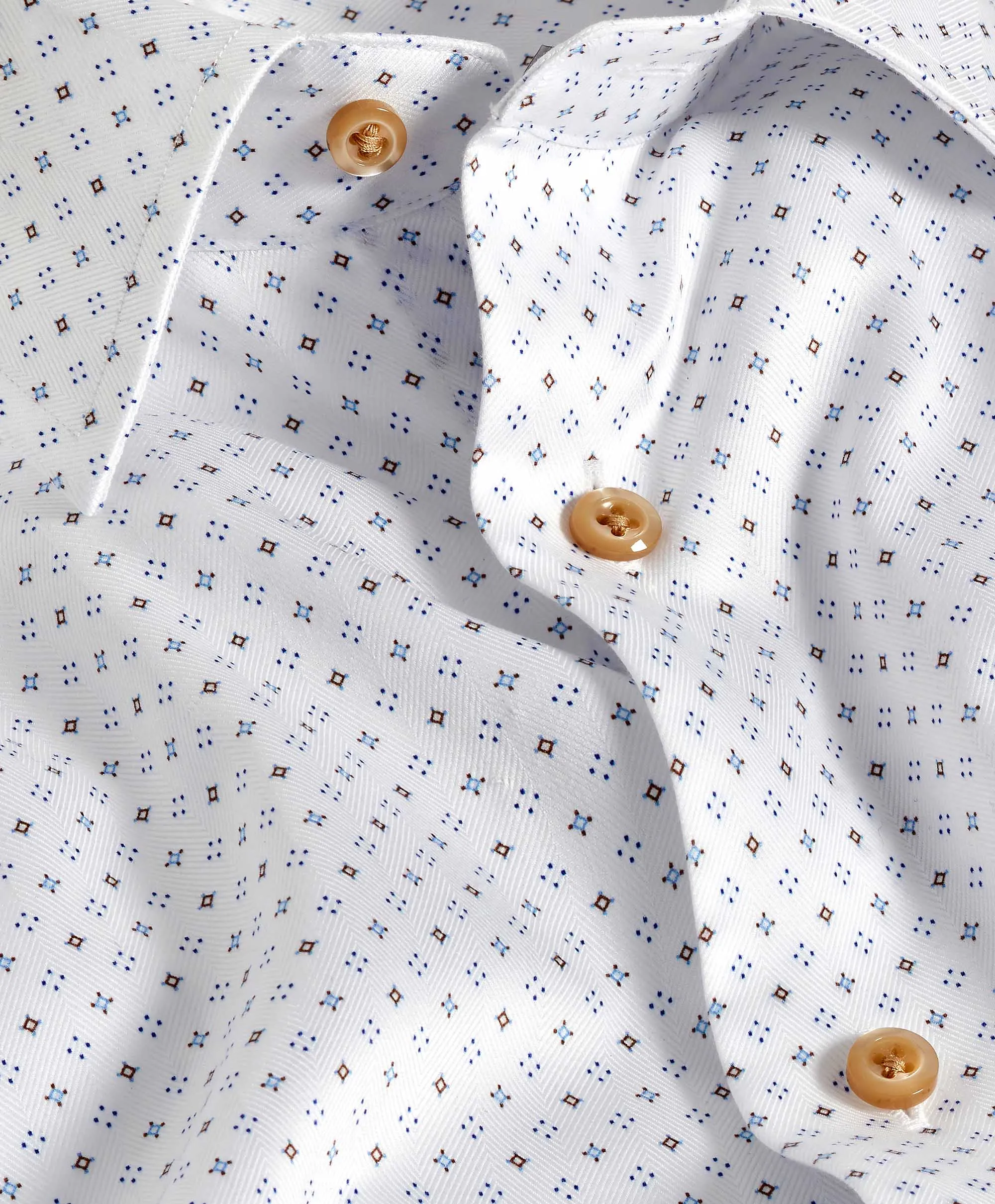 Neutral Toned Stitching Cozy Wear TBSP11202102 | White & Chocolate Geometric Print Dress Shirt