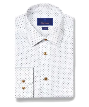 TBSP11202102 | White & Chocolate Geometric Print Dress Shirt Soft Stretch Collar