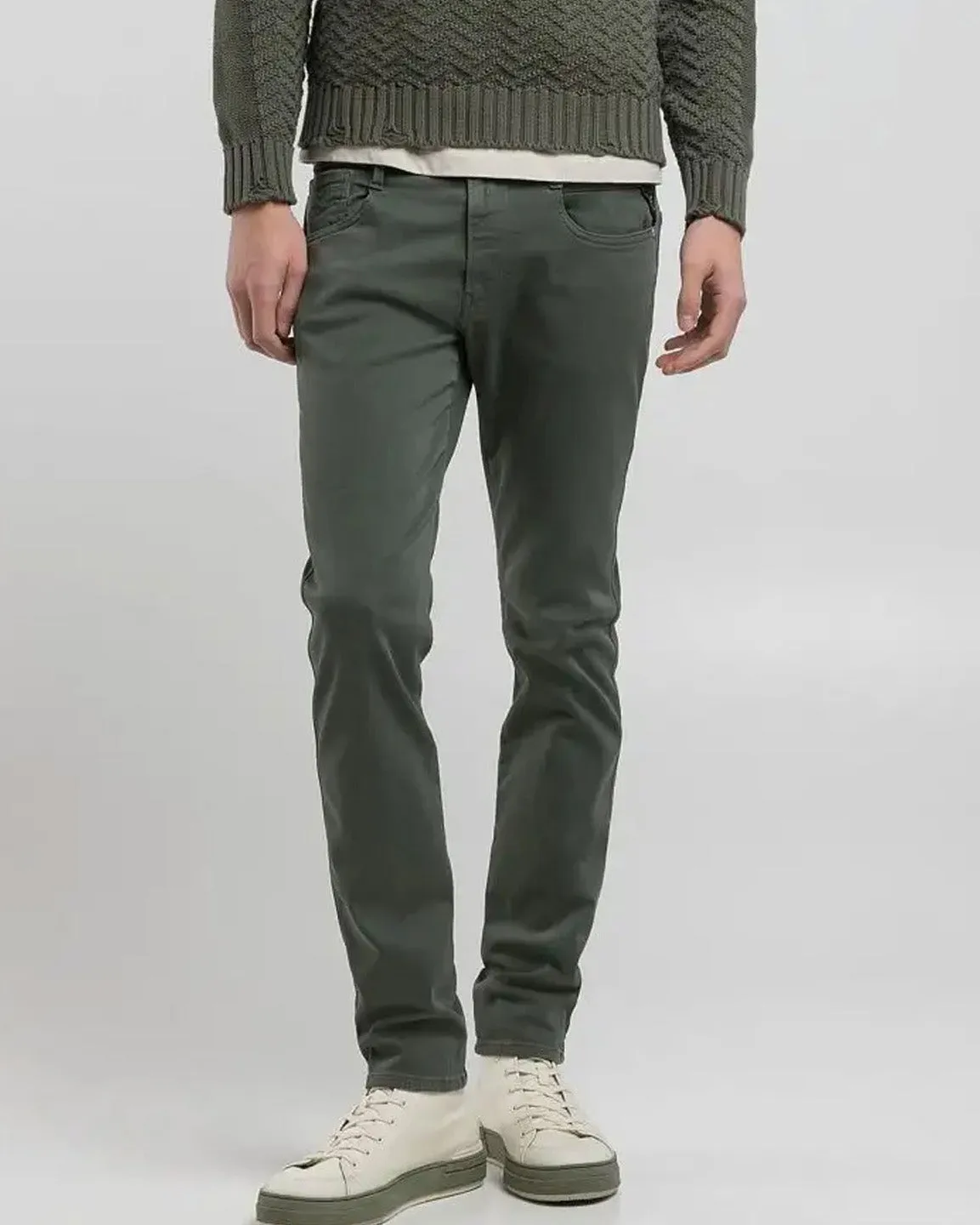 Go-To Choice Classic Wear Street Fashion Replay Anbass Hyperflex Colour XLITE Slim Fit Mens Jeans - Military Green