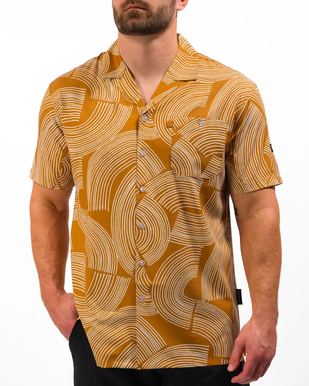 Rugged Style Edgy Design Raked Men's Button-Down Camp Shirt