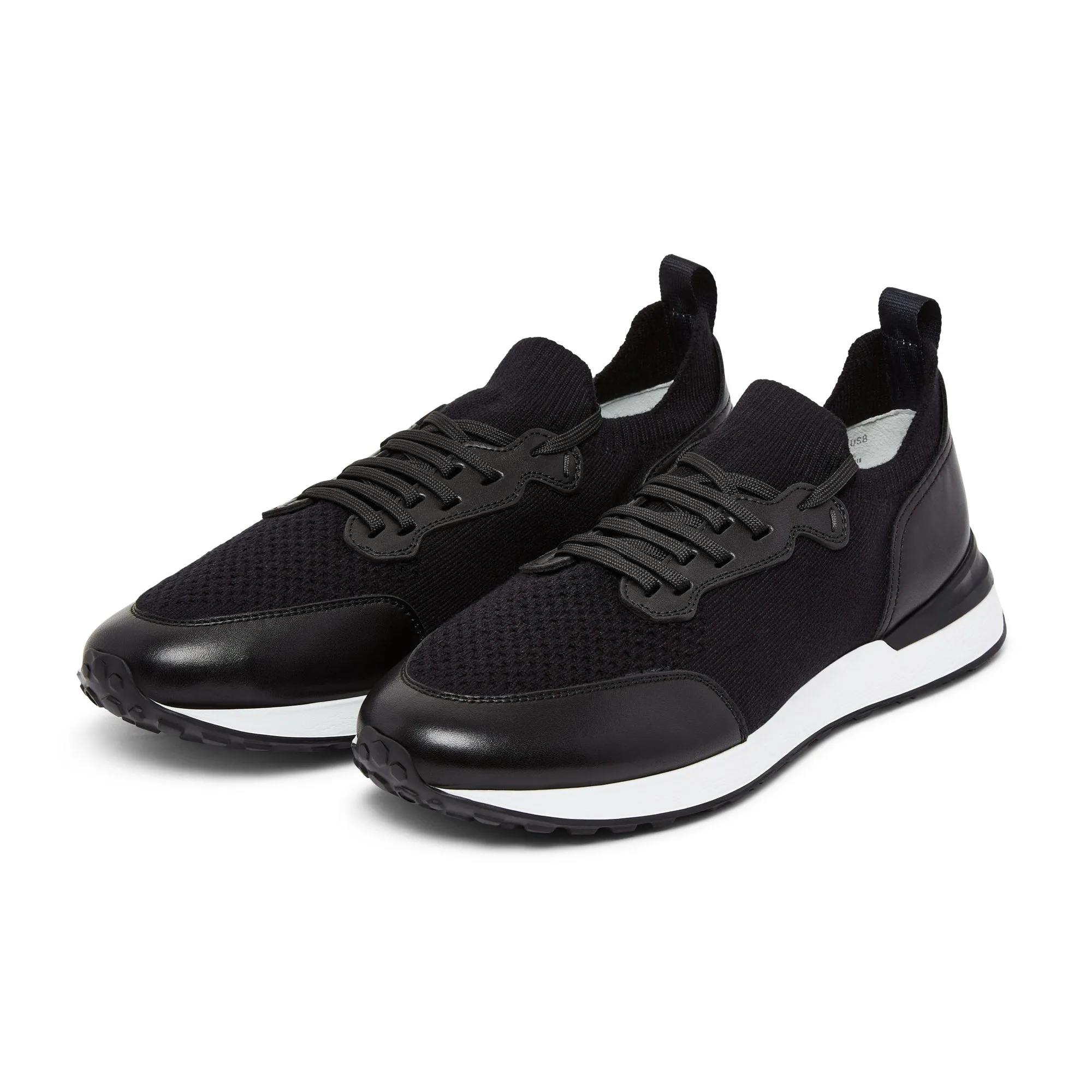 Magnanni Knitted & Leather Lace Up Trainer GRAFTON (Black) Fast pace Supportive structure