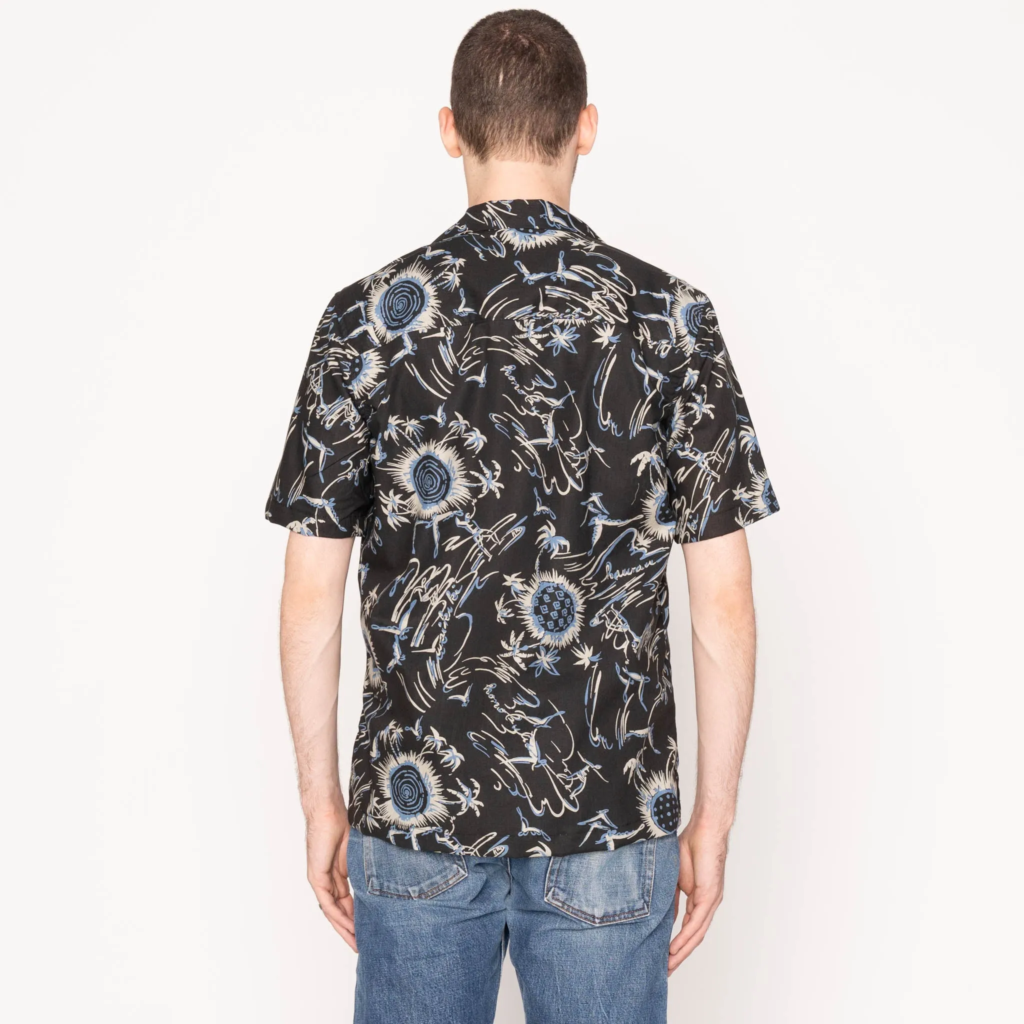 Poolside Lounge Aloha Shirt - Waikiki Waves - Black