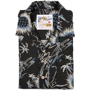 Relaxed Fit Subtle Details Aloha Shirt - Waikiki Waves - Black