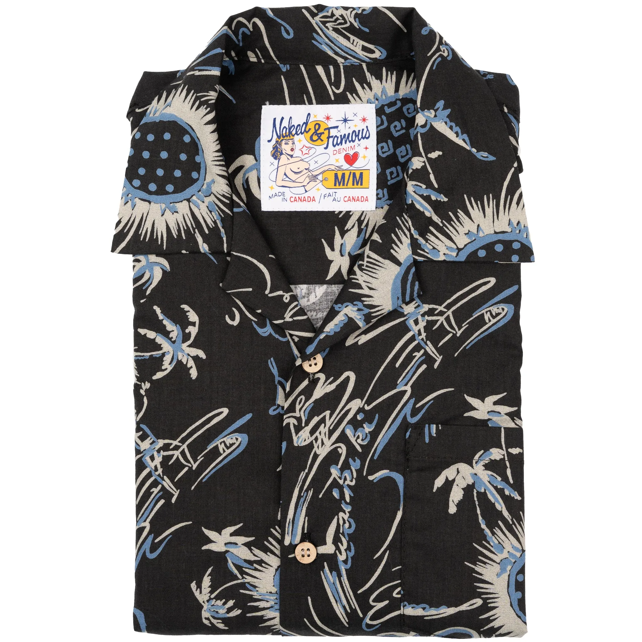 Relaxed Fit Subtle Details Aloha Shirt - Waikiki Waves - Black