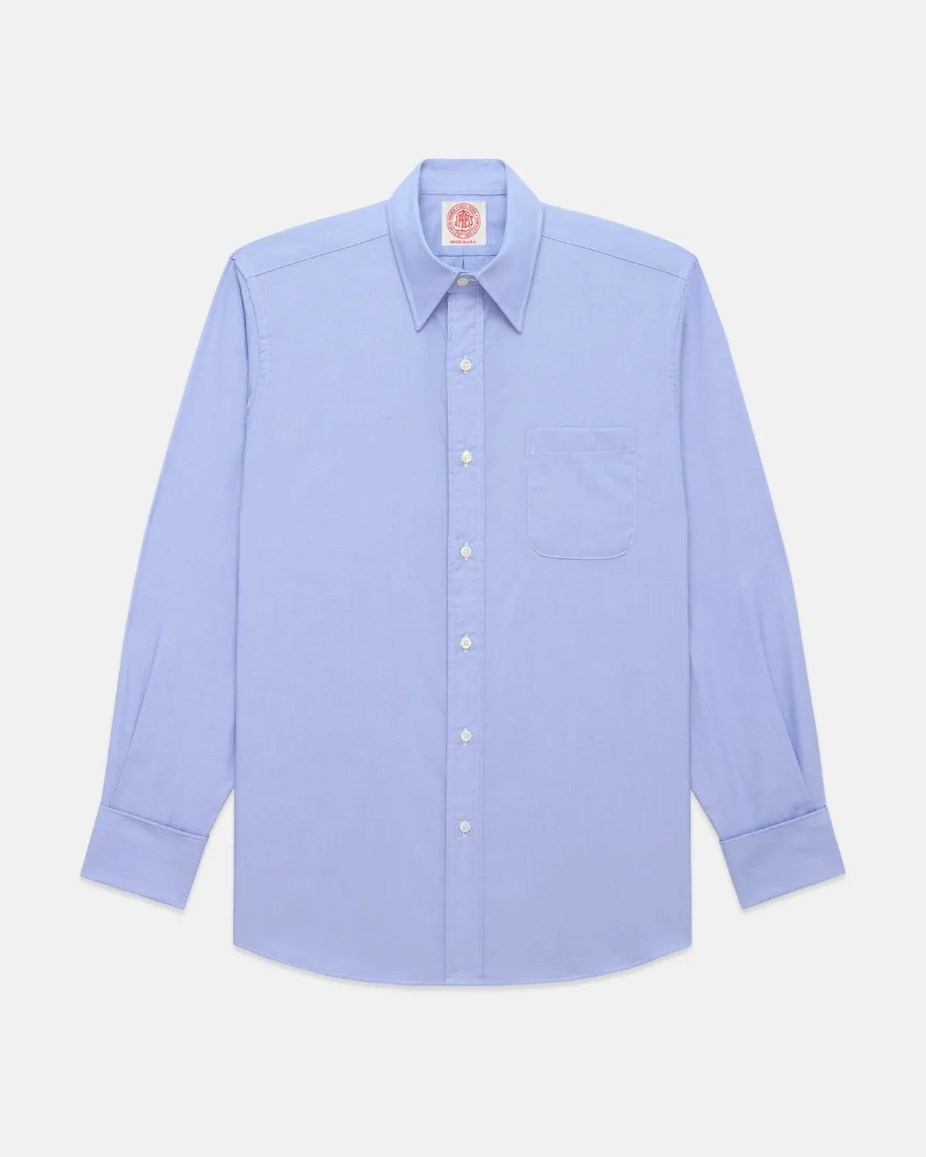 Made-in-USA Blue End-On-End Point Collar French Cuff Dress Shirt - Classic Fit Edgy style Athletic Look