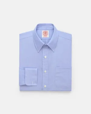 Printed Pattern Made-in-USA Blue End-On-End Point Collar French Cuff Dress Shirt - Classic Fit