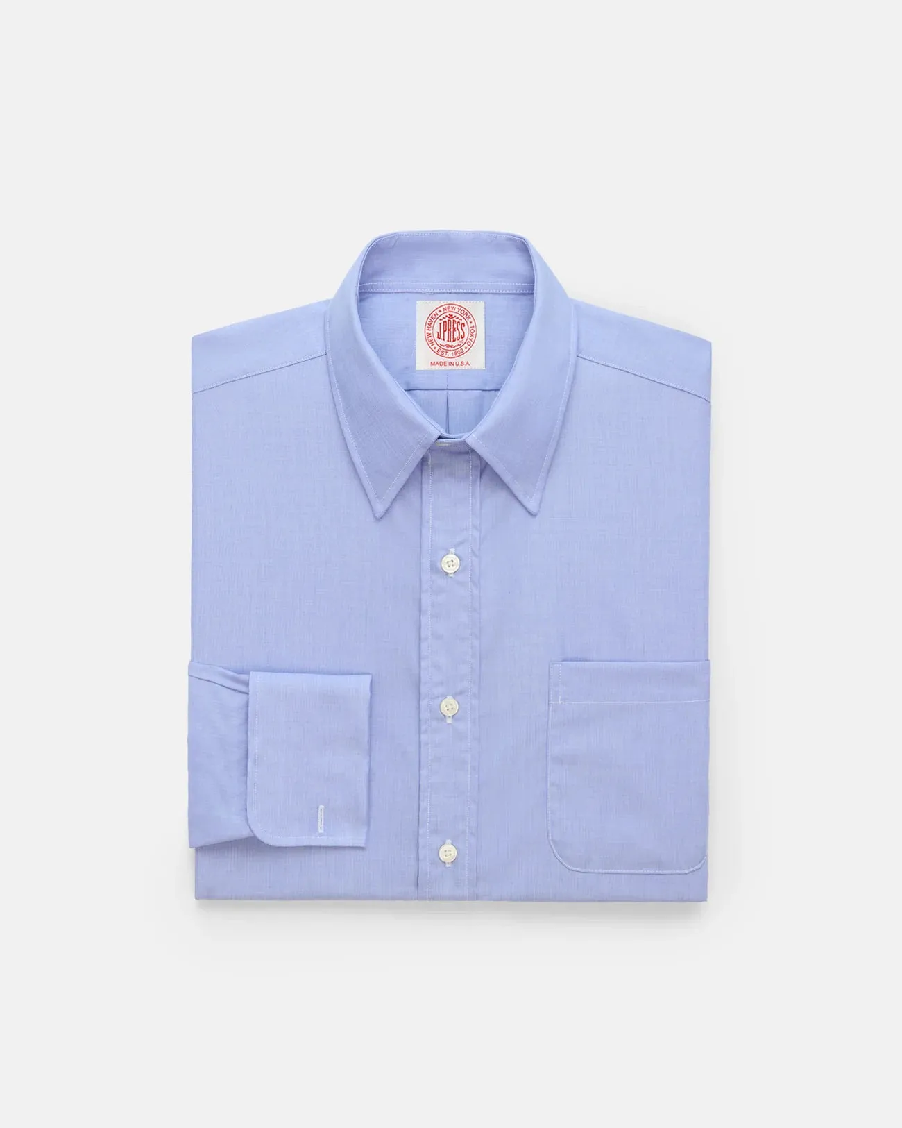 Active Design Made-in-USA Blue End-On-End Point Collar French Cuff Dress Shirt - Classic Fit