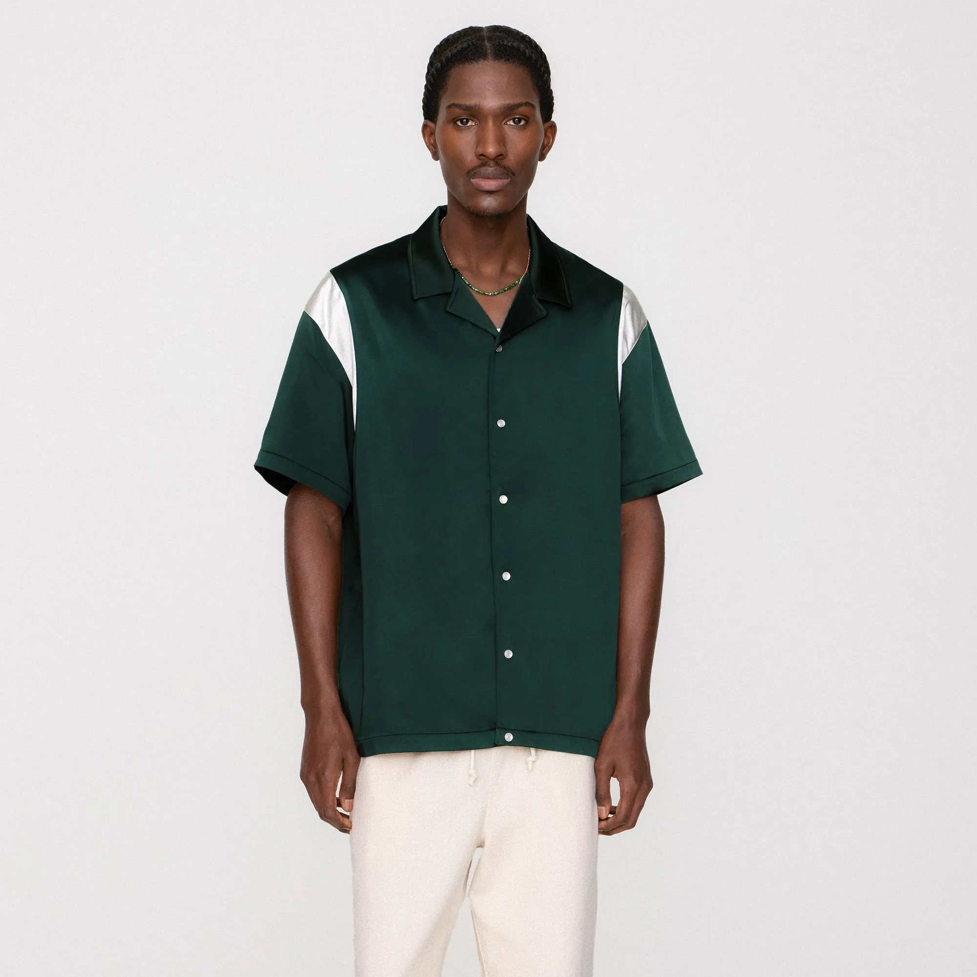 Stand Up Collar Multi Purpose Layer &Kin Washed Satin Landon Souvenir Shirt - Stadium