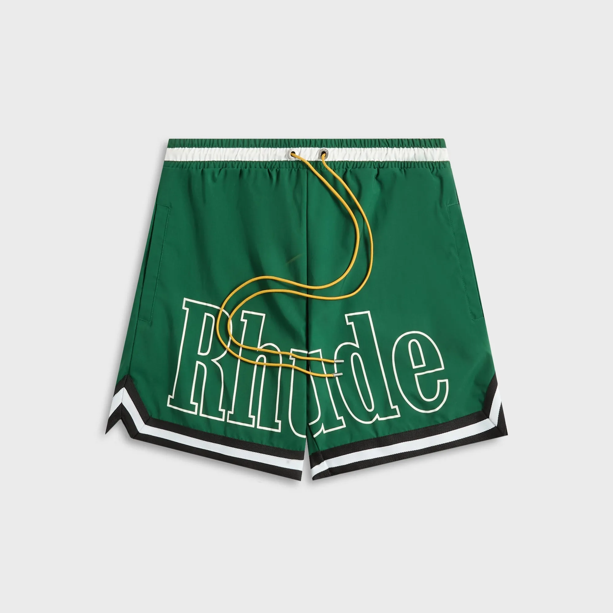 Lounge Wear Snag Free Zipper Rhude Logo Basketball Swim Short - Forest Green / Black / White