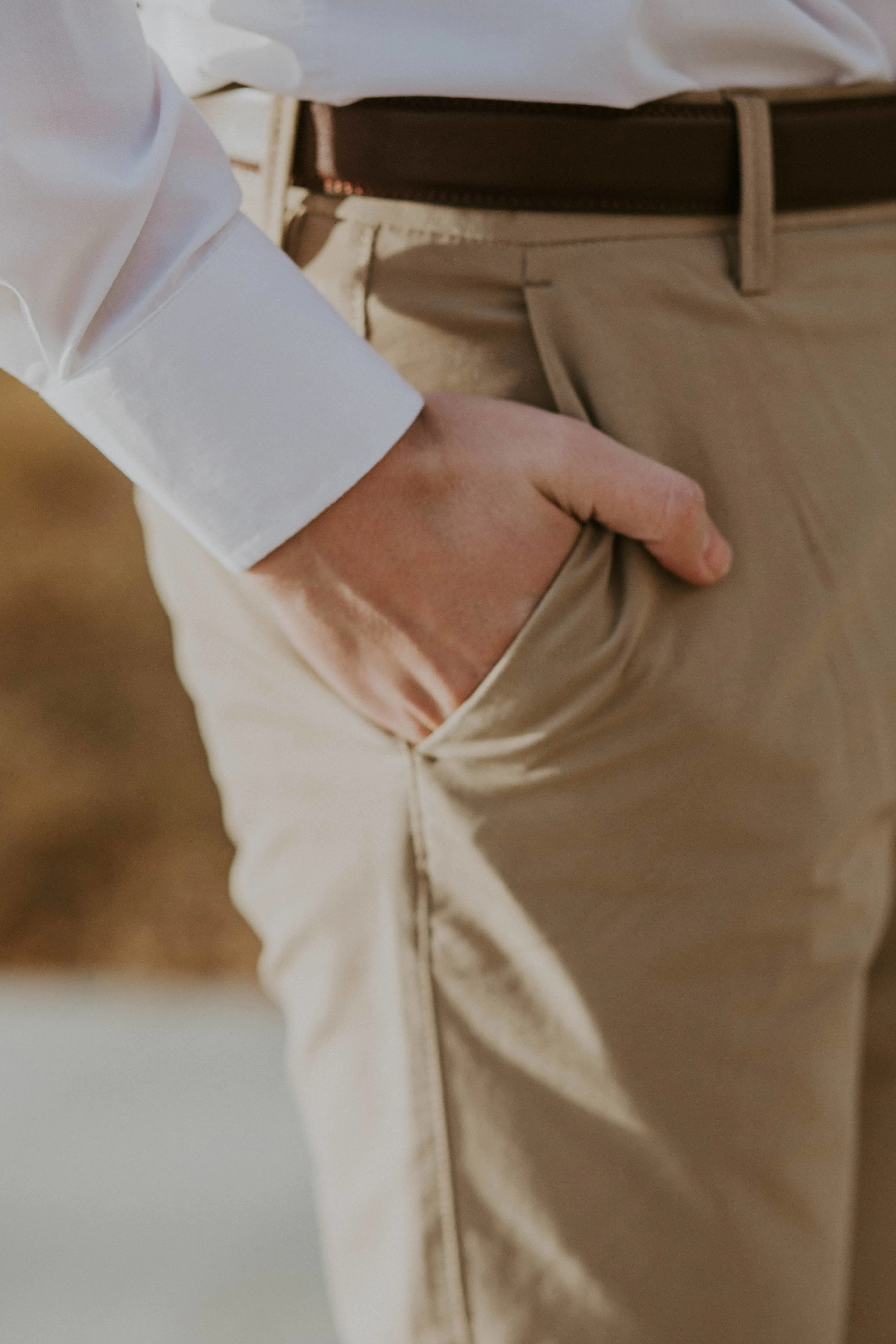 Robbins & Brooks Slim Flex Pants Tan, Original Design Multi-way wear