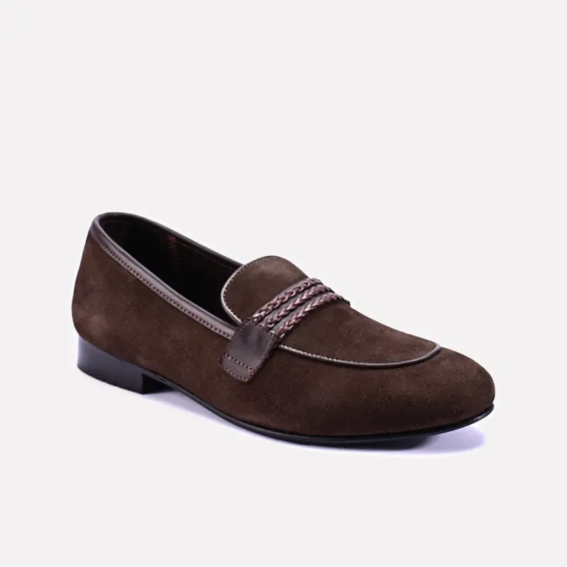 Calm Appearance Neutral Shade Rogue Brown Formal Velvet Loafers 0111289