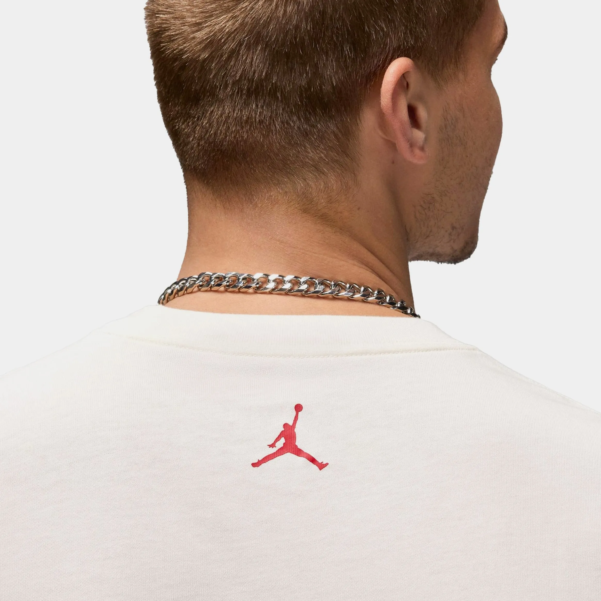 Slim Waistband Fashionable Flight Essentials Rings Oversized Mens Short Sleeve Shirt (Sail/Varsity Red)