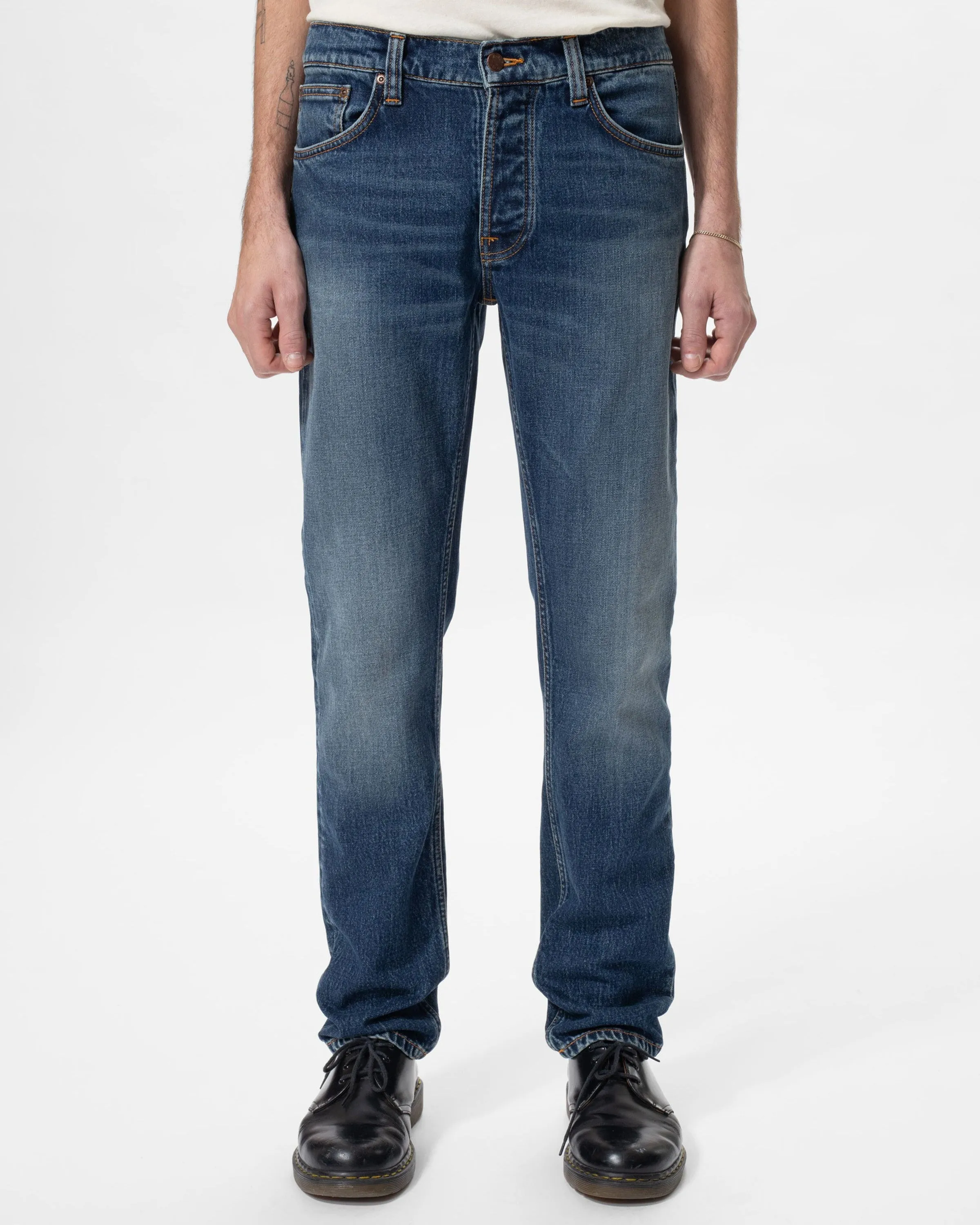 Unisex Wear Premium Winter Fashion Nudie Solid Ollie Slim Fit Mens Jeans - Wild Blue