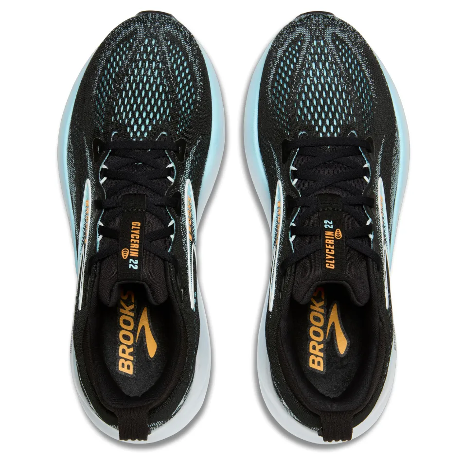 biomechanical shoes Lightweight Frame Brooks Men's Glycerin 22 Running Shoes in Black/Atomizer/Blazing Orange AW25