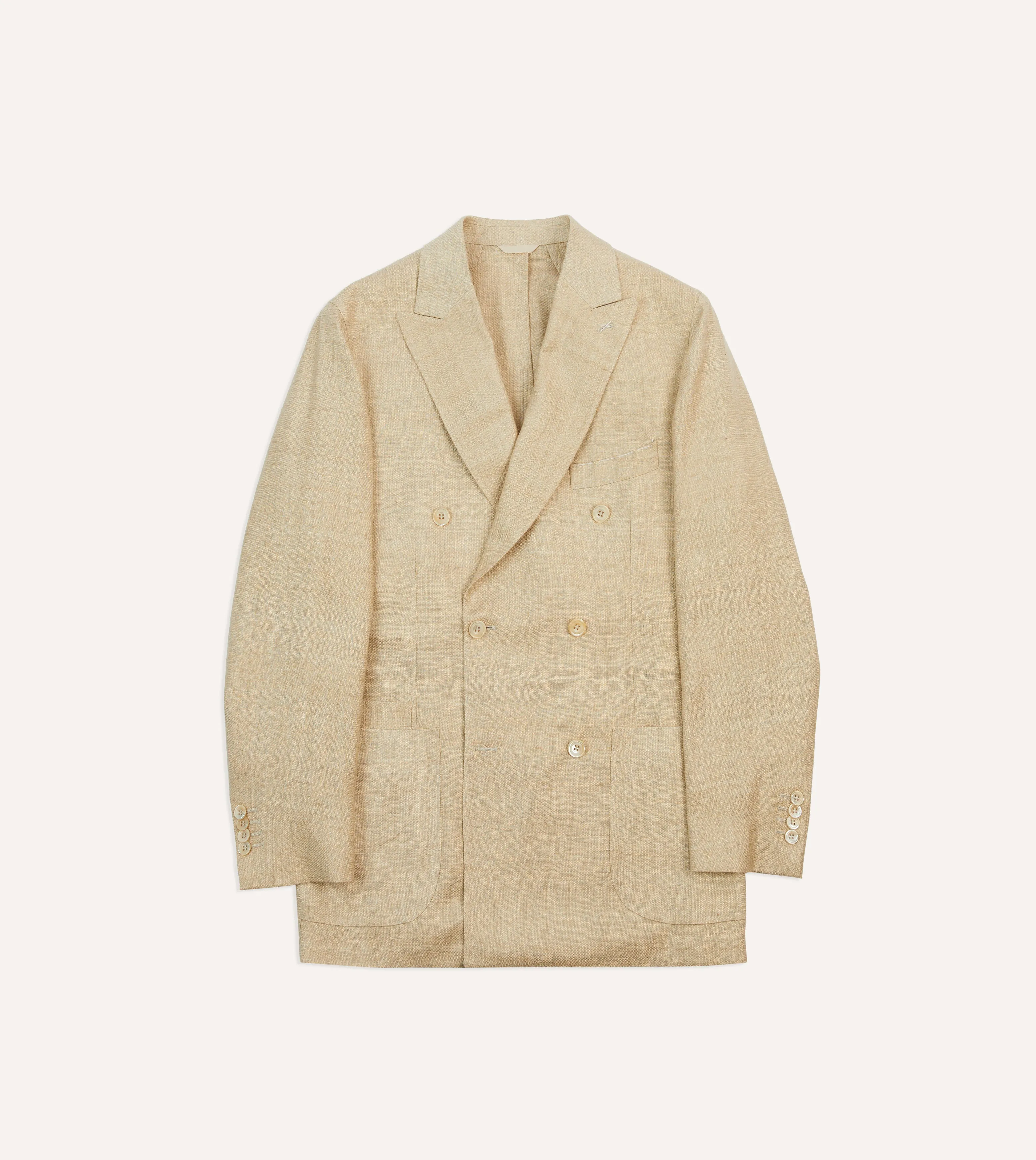 Sand Tussah Silk Double-Breasted Tailored Jacket DoubleLayeredCuffs