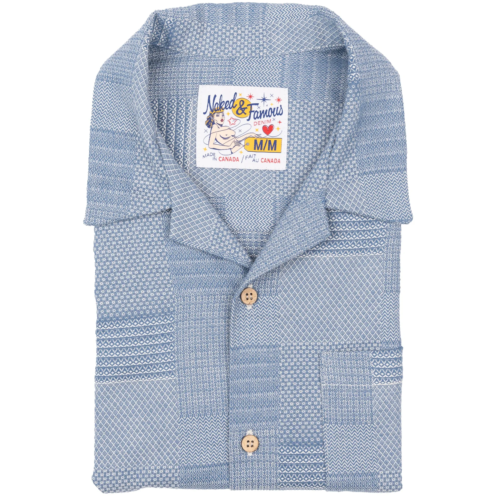 Seasonal Collection Sustainable Material Aloha Shirt - Dobby Patchwork - Pale Blue