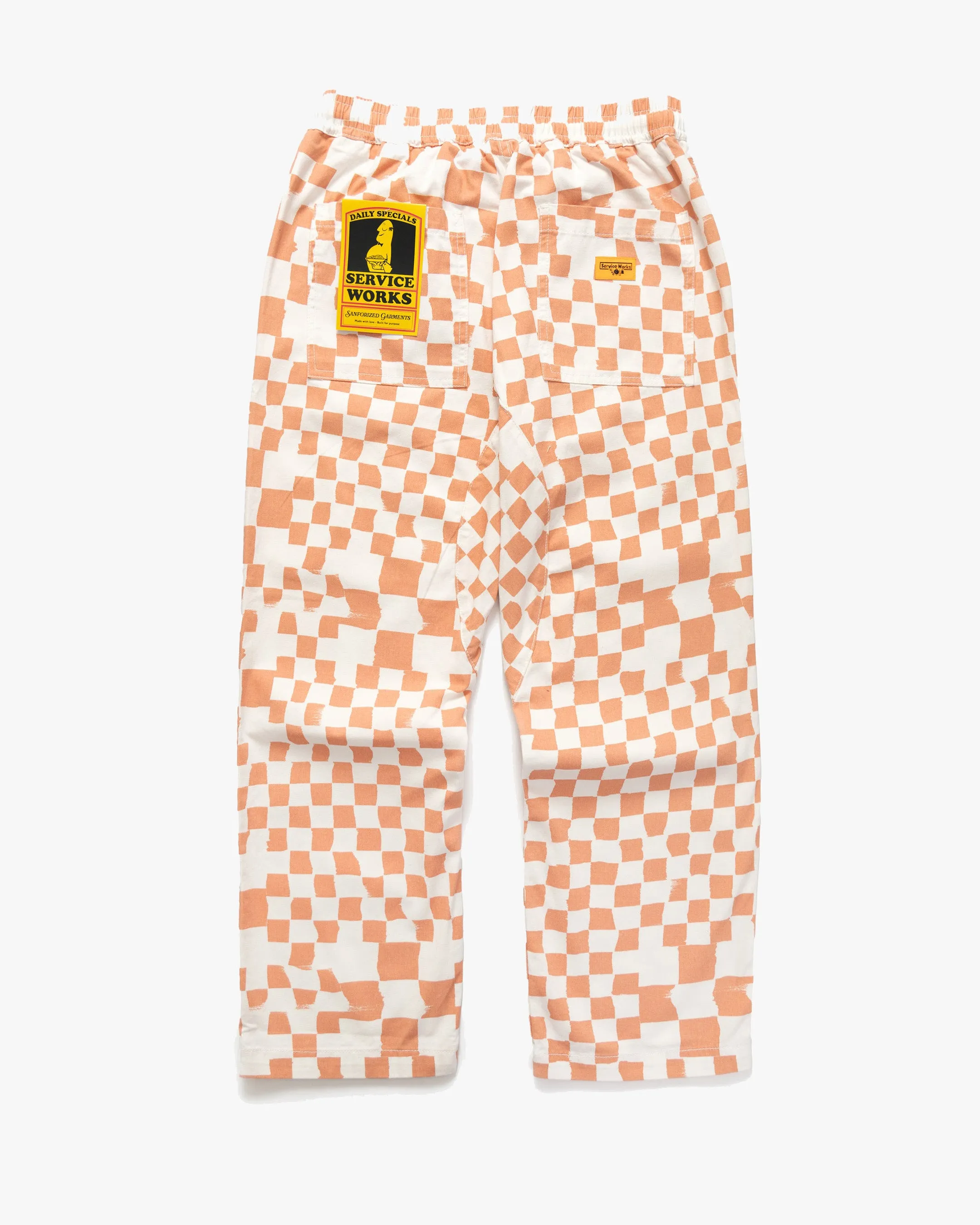 Service Works Drill Printed Chef Pant - Salmon Checker Travel Outfit Street Fashion Creative Look